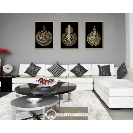 Tableaux Triptyque Calligraphie Islam : Chahada, Ayet el Kursi, Allahou Samad