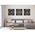 Tableaux Triptyque Calligraphie Islam : Allah swt, Mohamed sws et Chahada