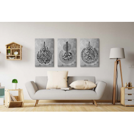 Tableau Triptyque Calligraphie Islam : Chahada, Ayet el Kursi, Allahou Samad