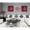 Tableaux Triptyque Calligraphie Islam : Allah swt, Chahada, Mohamed sws